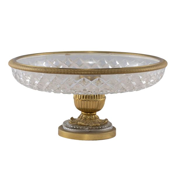 Alzata centrotavola in cristallo e bronzo dorato
