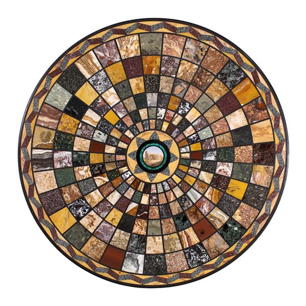Piano con commesso di marmi policromi, pietre dure e micromosaico