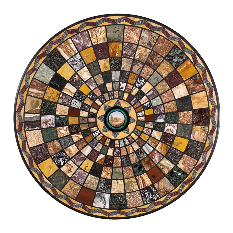 Piano con Commesso di Marmi Policromi, Pietre Dure e Micromosaico