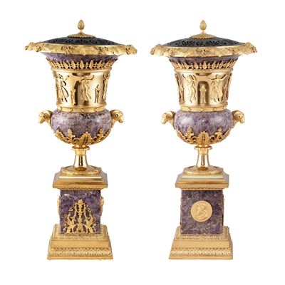 Coppia di Bruciaprofumo in Ametista e Bronzo Dorato