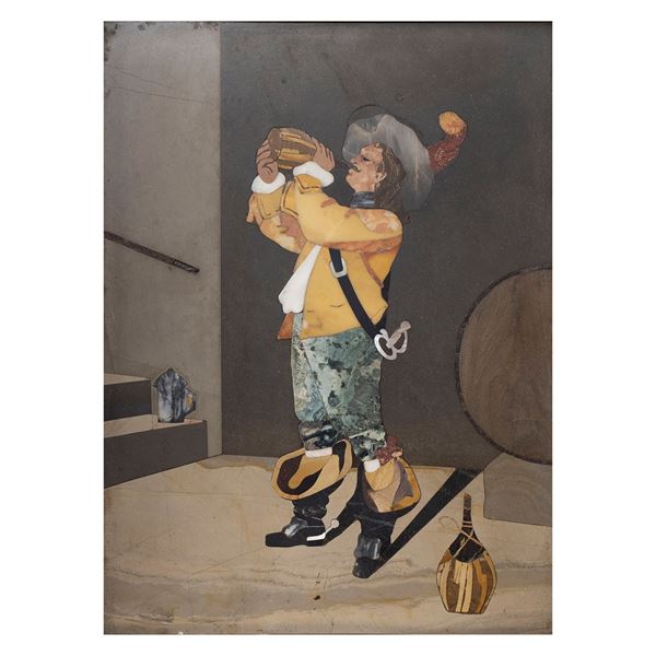 Placca in commesso di pietre dure su marmo