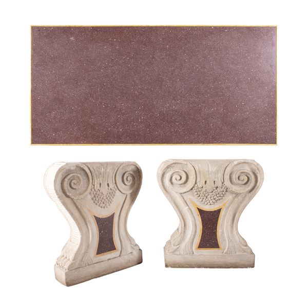 Piano rettangolare lastronato in porfido rosso con ciglio in marmo giallo antico  (Italia, XIX - XX Sec.)  - Asta Dipinti Antichi e Fine Art - Colasanti Casa d'Aste