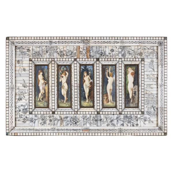 Pannello in avorio con cinque miniature