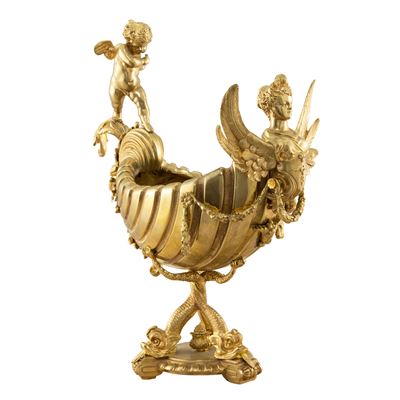 Gustave Doré, Centrotavola a Forma di Nave in Bronzo Dorato e Cesellato