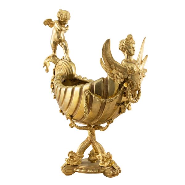 Gustave Doré, centrotavola a forma di nave in bronzo dorato e cesellato