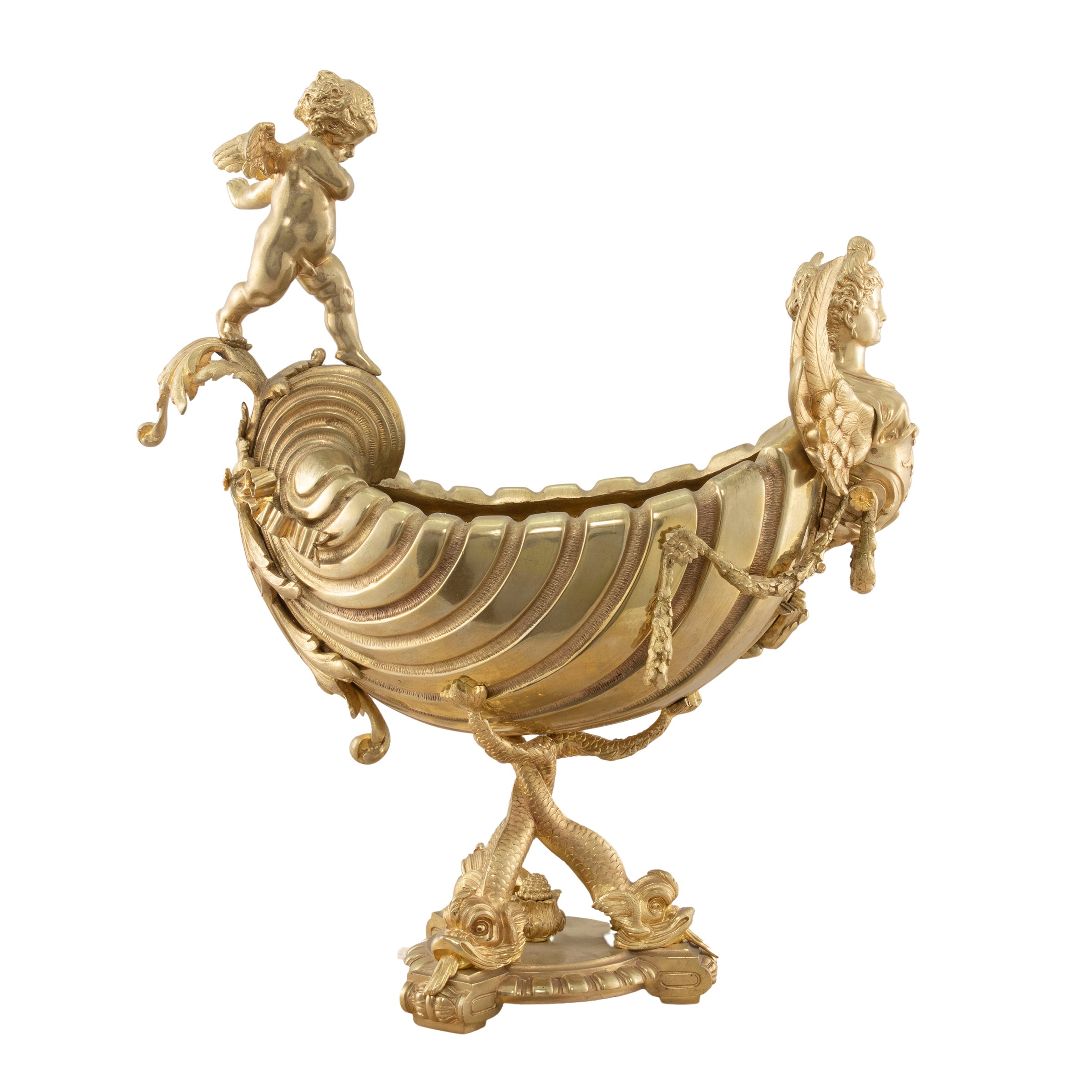 Gustave Doré, Centrotavola a Forma di Nave in Bronzo Dorato e Cesellato