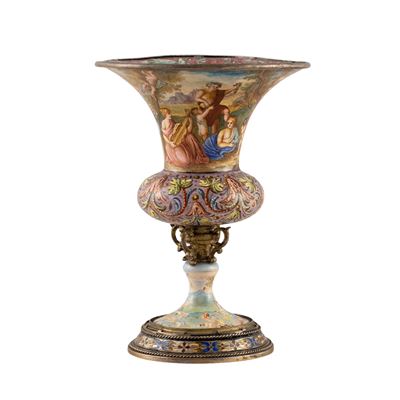 Piccolo Vaso in Smalto Policromo, Argento e Bronzo Dorato