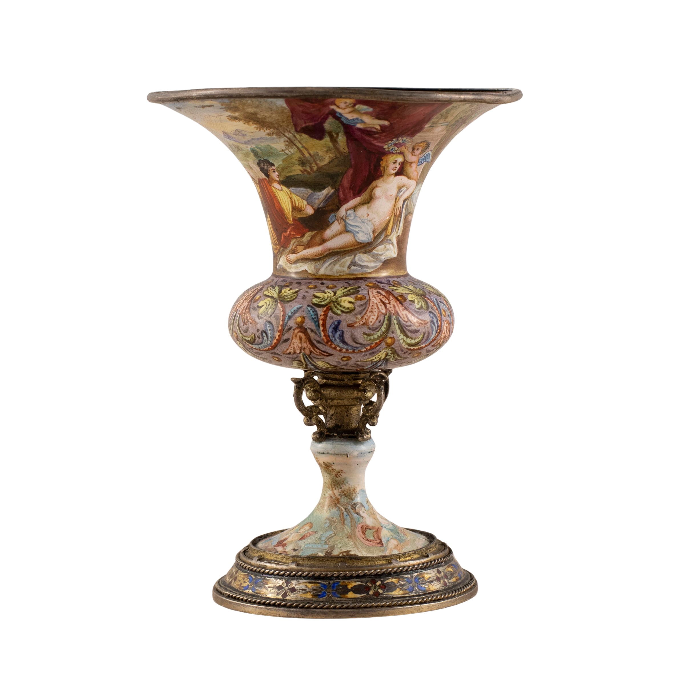 Piccolo Vaso in Smalto Policromo, Argento e Bronzo Dorato