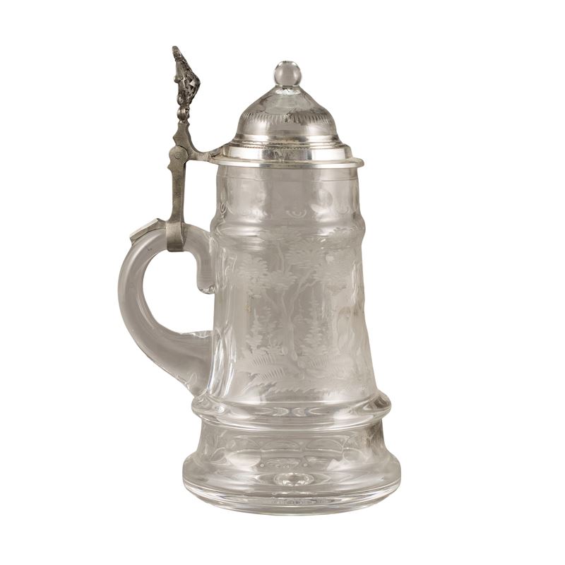 Tankard in Cristallo Inciso e Metallo Argentato