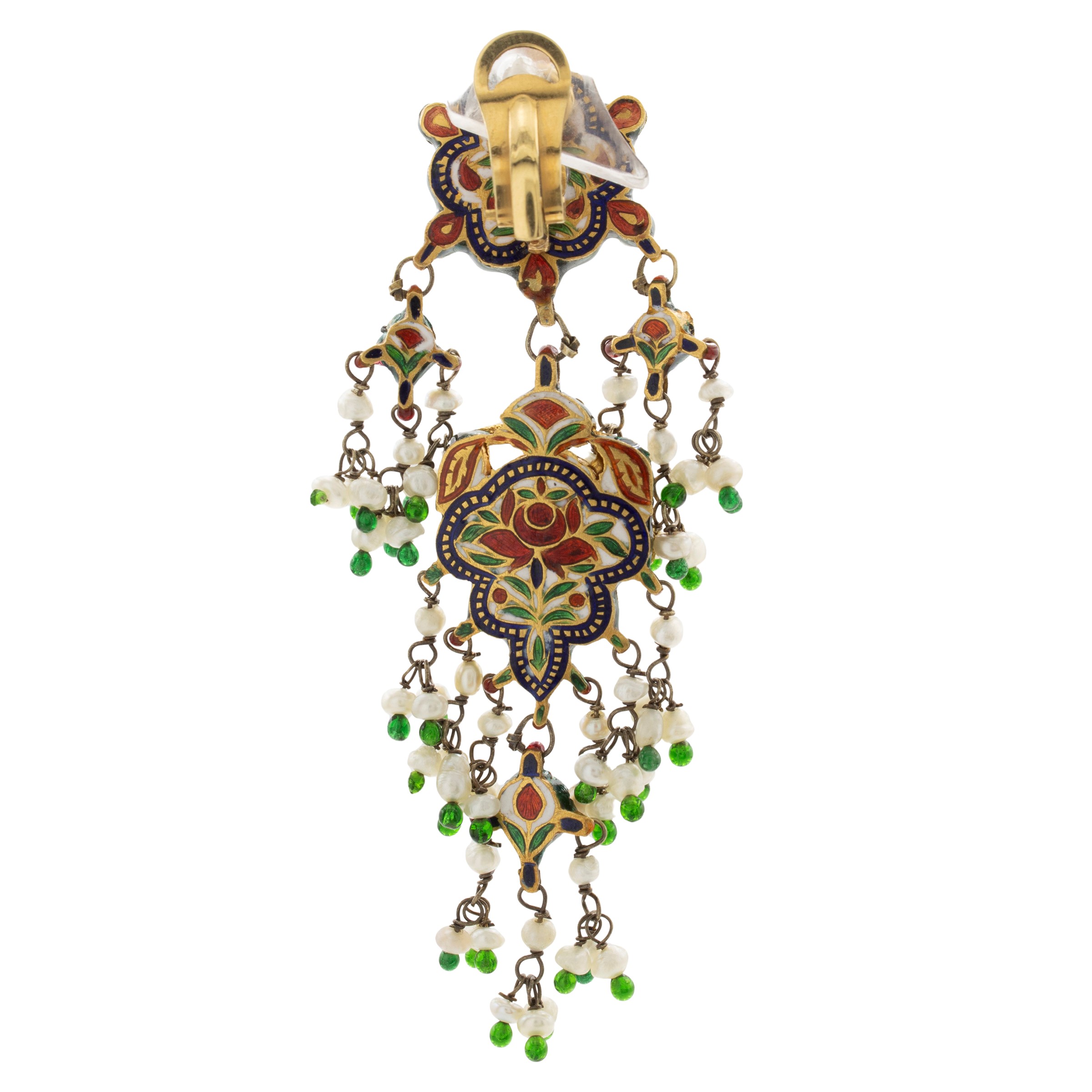 Orecchini pendenti placcati in oro giallo e smalti policromi