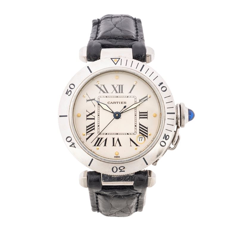 Cartier - Orologio da polso Pasha in acciaio con quadrante crema