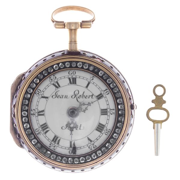 Orologio a monachina in oro giallo 18kt con miniatura in smalto policromo