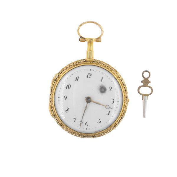 Orologio a monachina in oro giallo 18kt con miniatura in smalto policromo