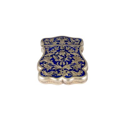 Scatola in oro giallo 12kt con smalto blu, inizio XX Sec.