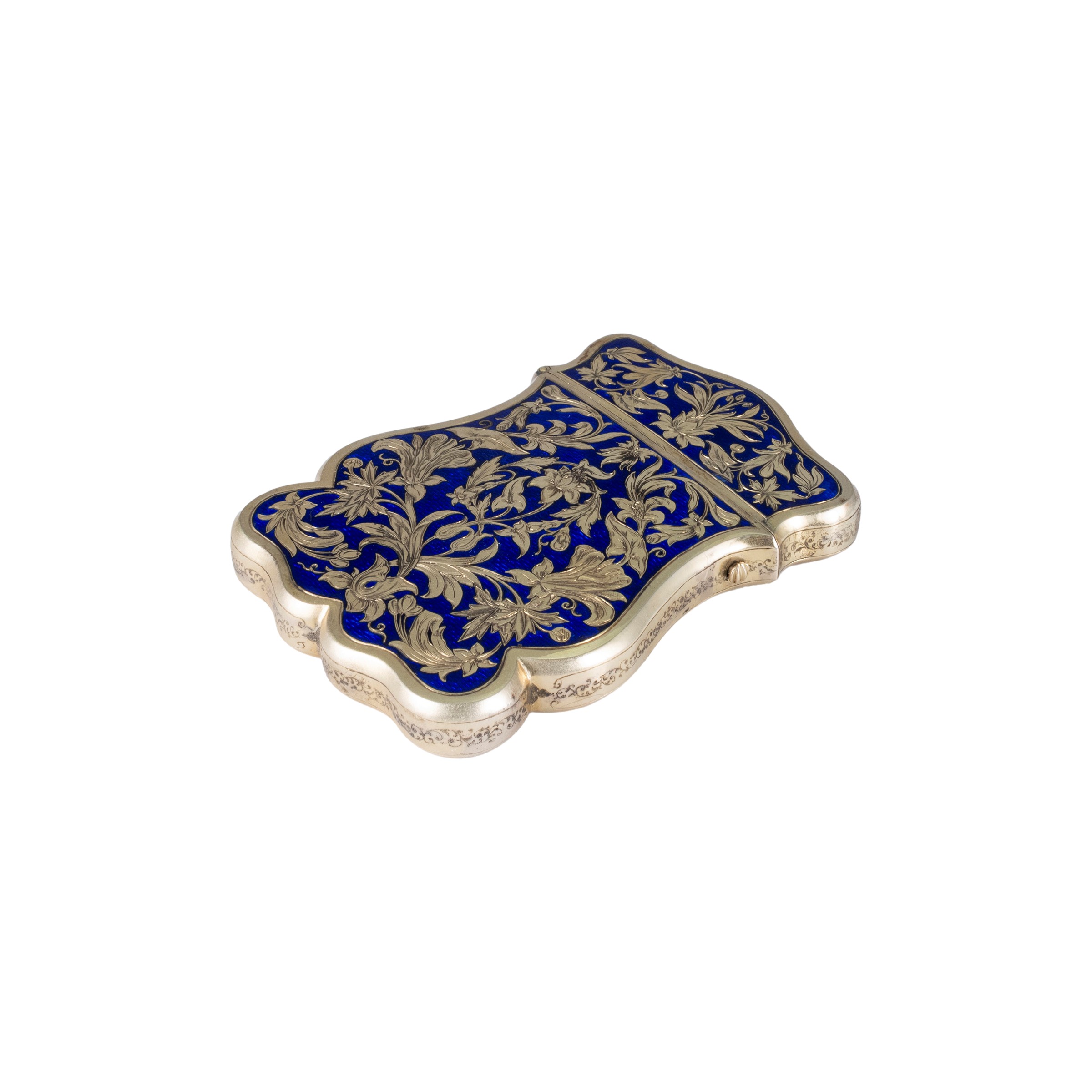 Scatola in oro giallo 12kt con smalto blu, inizio XX Sec.