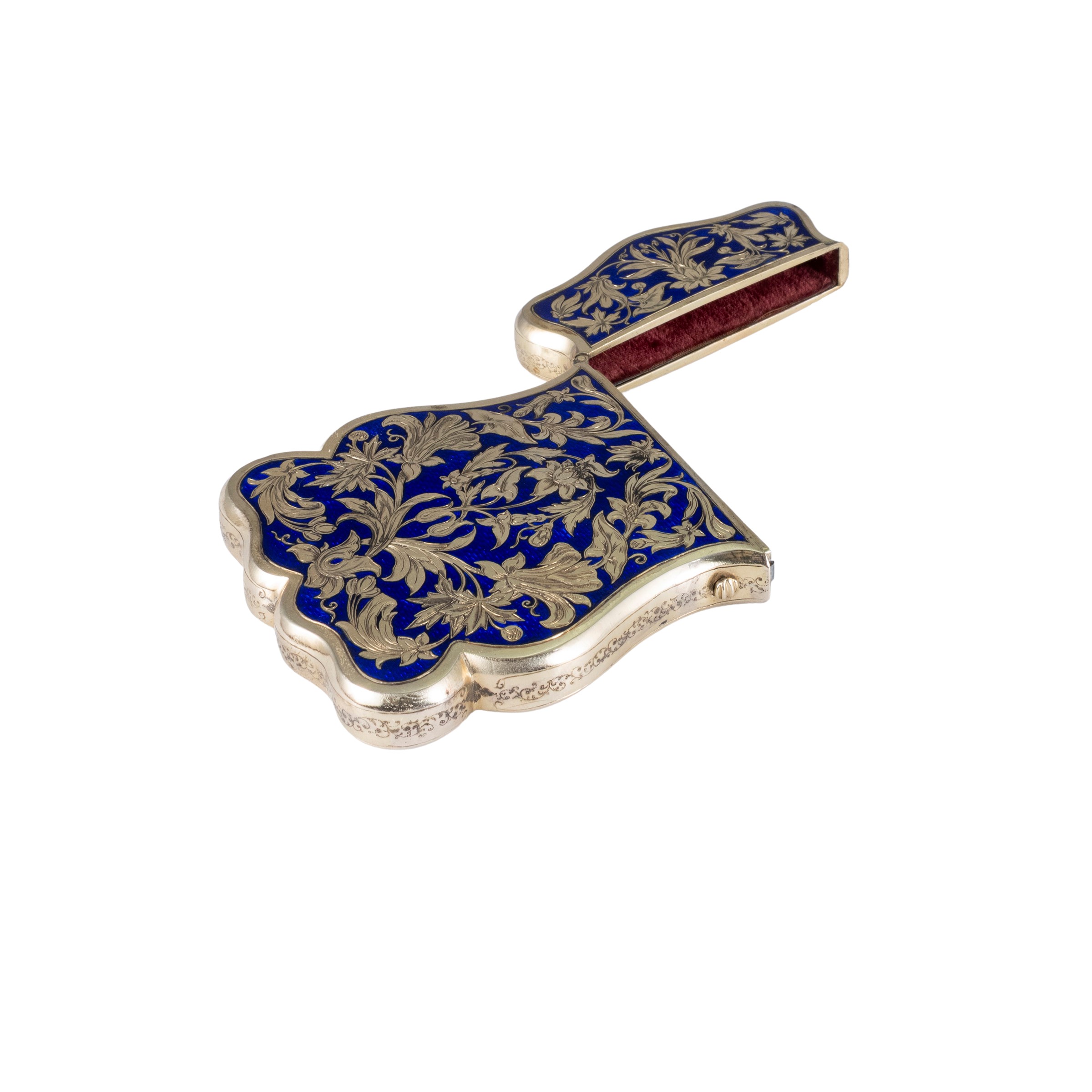 Scatola in oro giallo 12kt con smalto blu, inizio XX Sec.