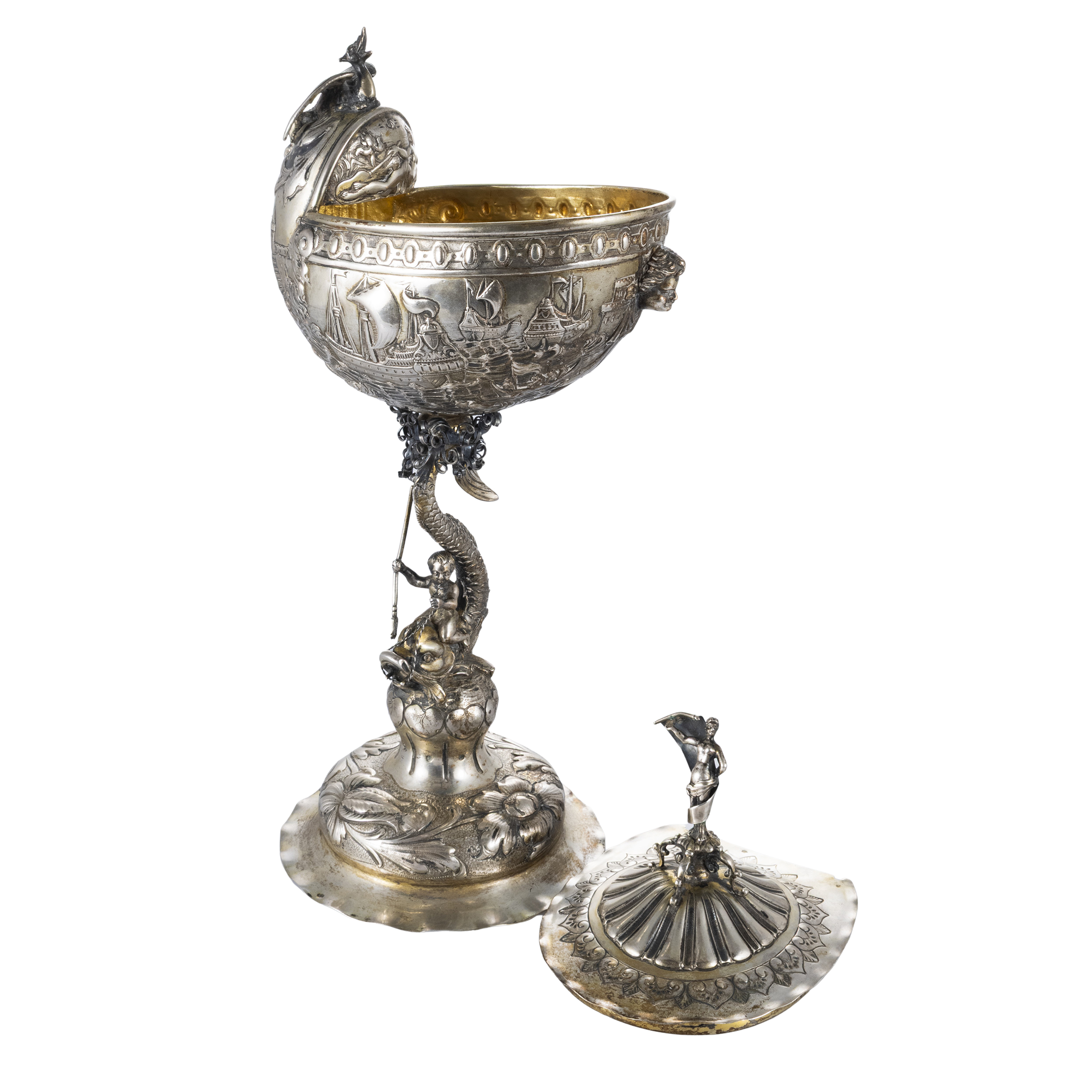 Coppa Nautilus con Coperchio in Argento, Argentiere Jeremias Ritter