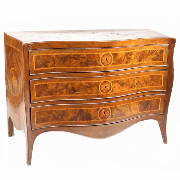 An Italian Louis XV style walnut and marquetry commode
