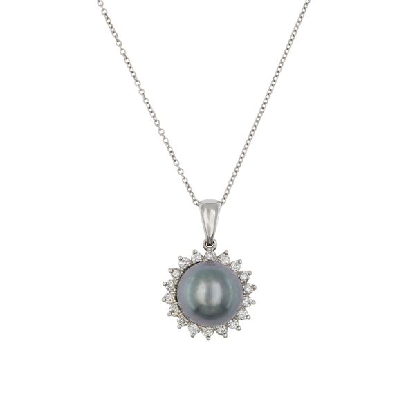 Collana in oro bianco 18kt con perla Tahiti pendente