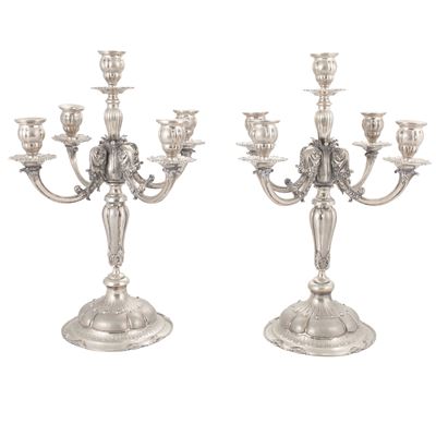 Coppia di Candelabri in Argento a Cinque Luci