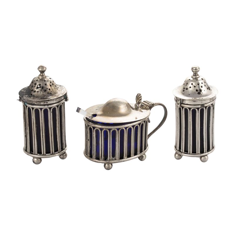 Set da Condimento in Argento e Vetro Opalino (3)