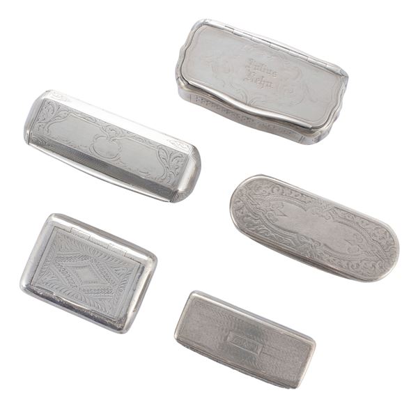 Group of five silver snuffboxes