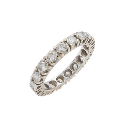 Anello, fede in oro bianco 18 kt con diamante taglio brillante di circa 1,50 ct