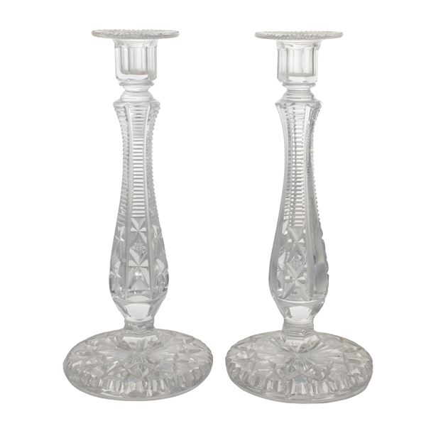 Pair of cut crystal candlesticks