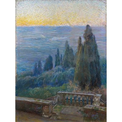 Villa d'Este - ultime luci, pastelli su carta intelata