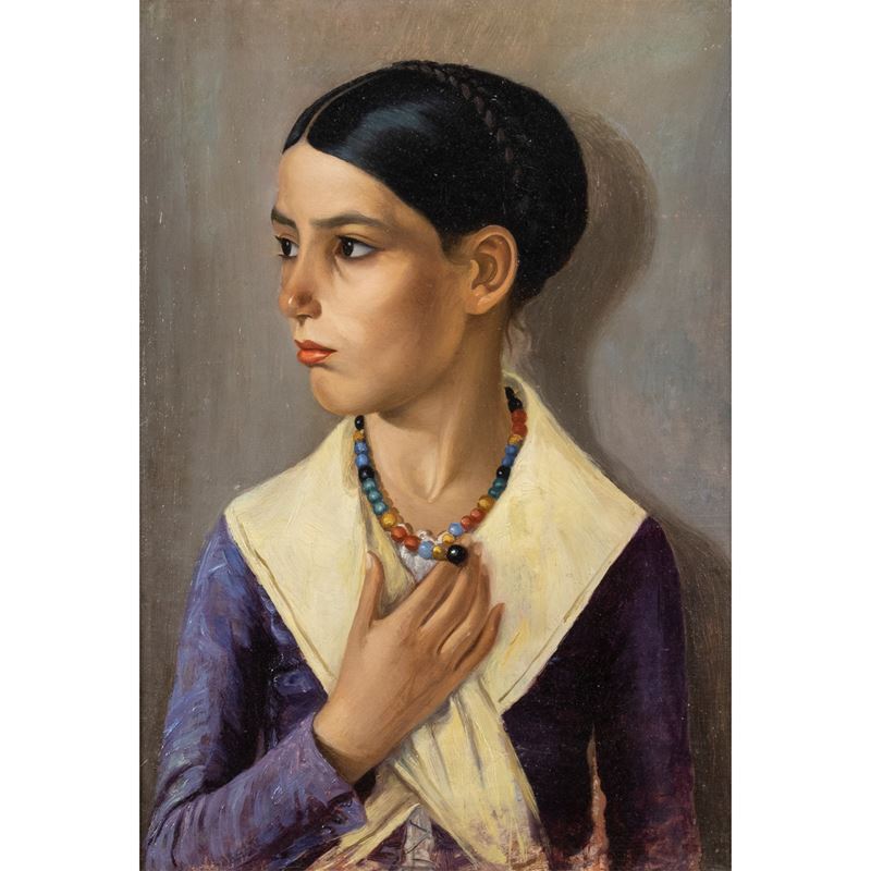 Anonimo, Ritratto di giovane donna con collana di perle, olio su tela