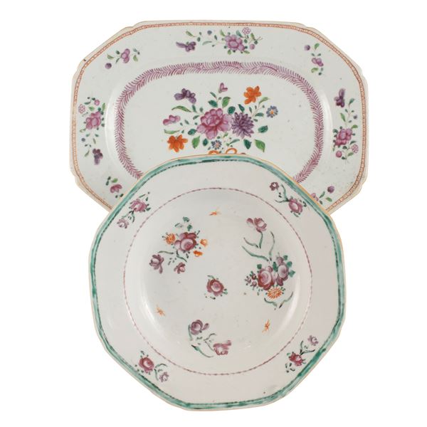 Group of two enamelled porcelain objects