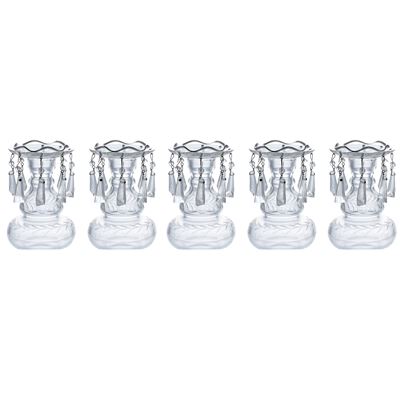 Set di Cinque Candelieri da Tavolo in Vetro Trasparente Molato