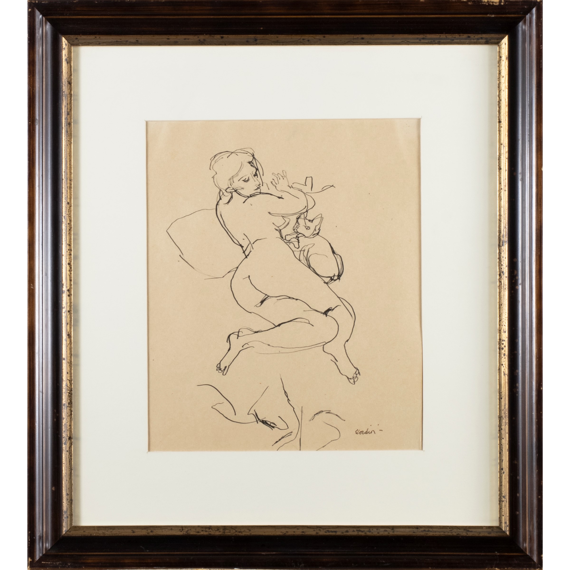 "Nudo sdraiato con gatto"