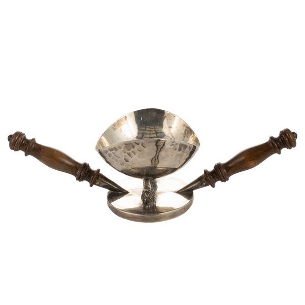 Silver braserillo with two wood handles