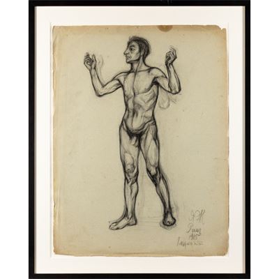 Anonimo, Studio per nudo, carboncino su carta