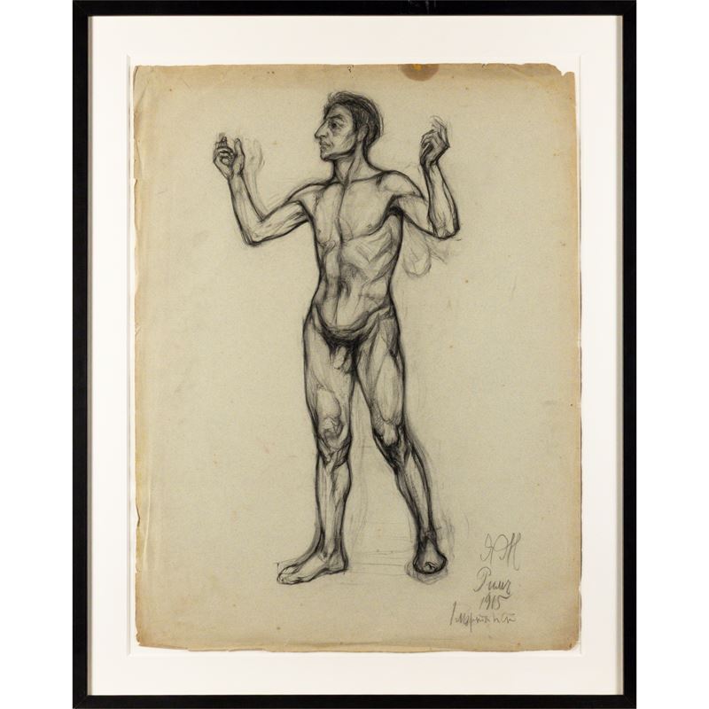 Anonimo, Studio per nudo, carboncino su carta