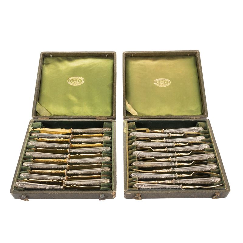 Christofle, Set da Crostacei in Argento e Metallo Dorato (24)