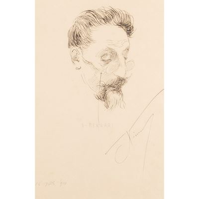 Ettore Ximenes, Ritratto di Ettore Ferrari, 1910, china su carta