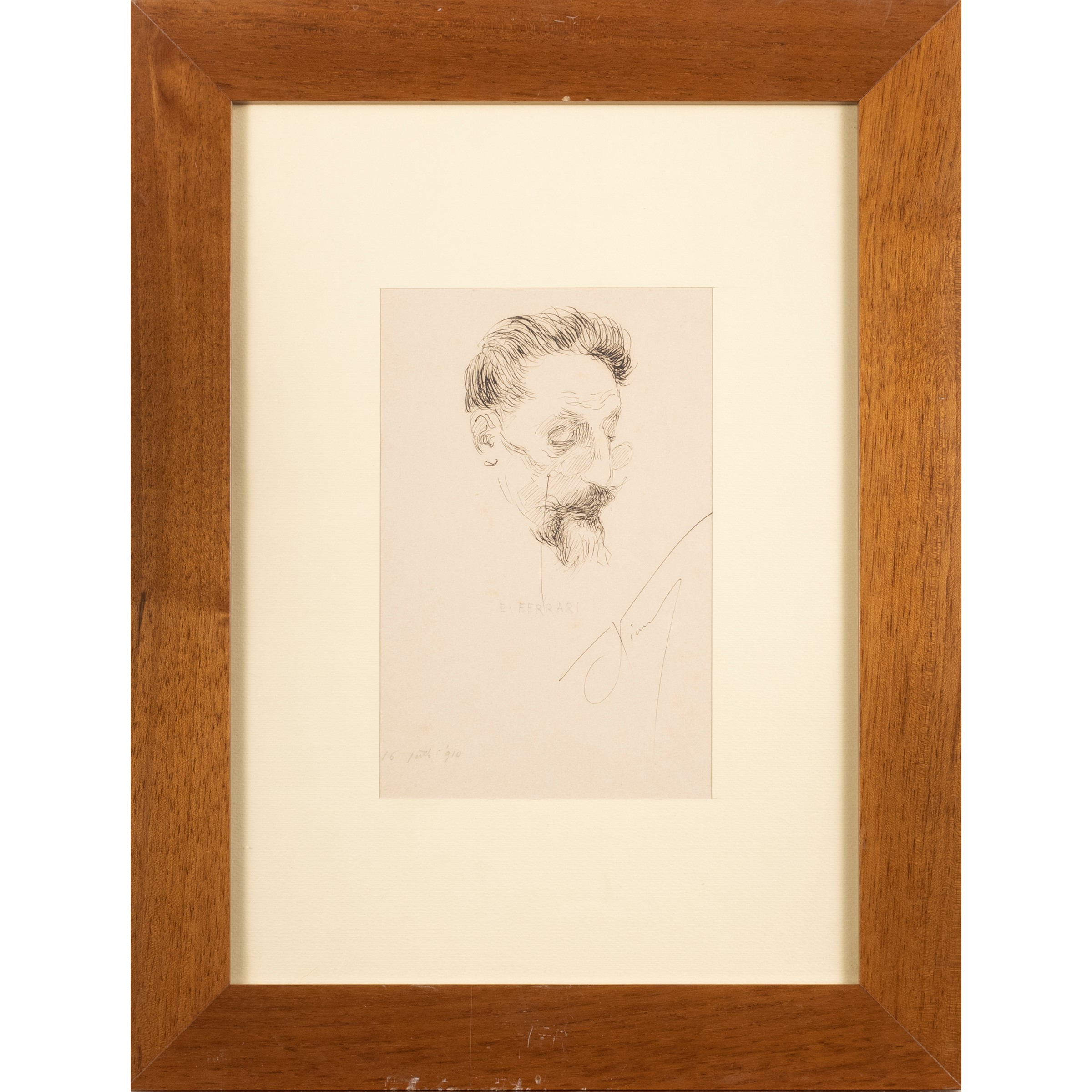 Ettore Ximenes, Ritratto di Ettore Ferrari, 1910, china su carta