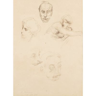 Ettore Ximenes, Studi per volti e figure, 1910, china su carta
