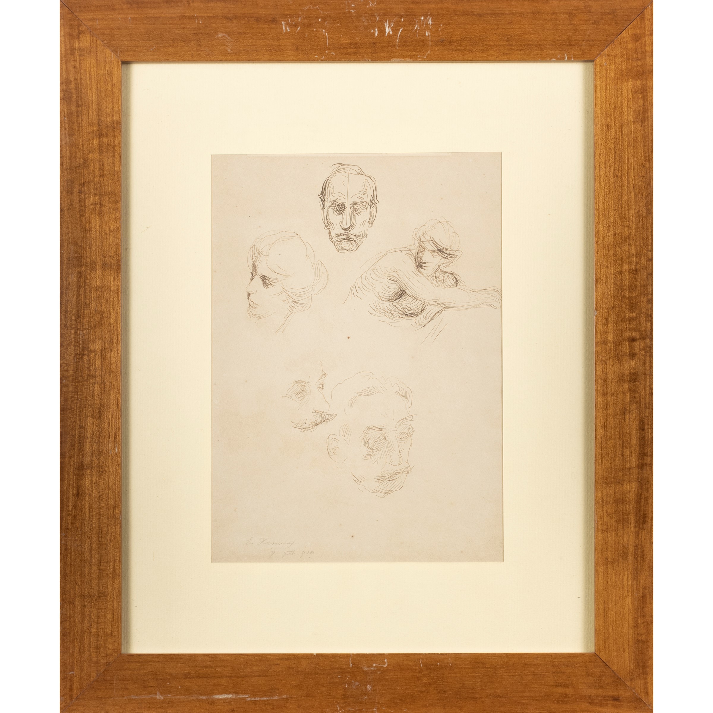 Ettore Ximenes, Studi per volti e figure, 1910, china su carta