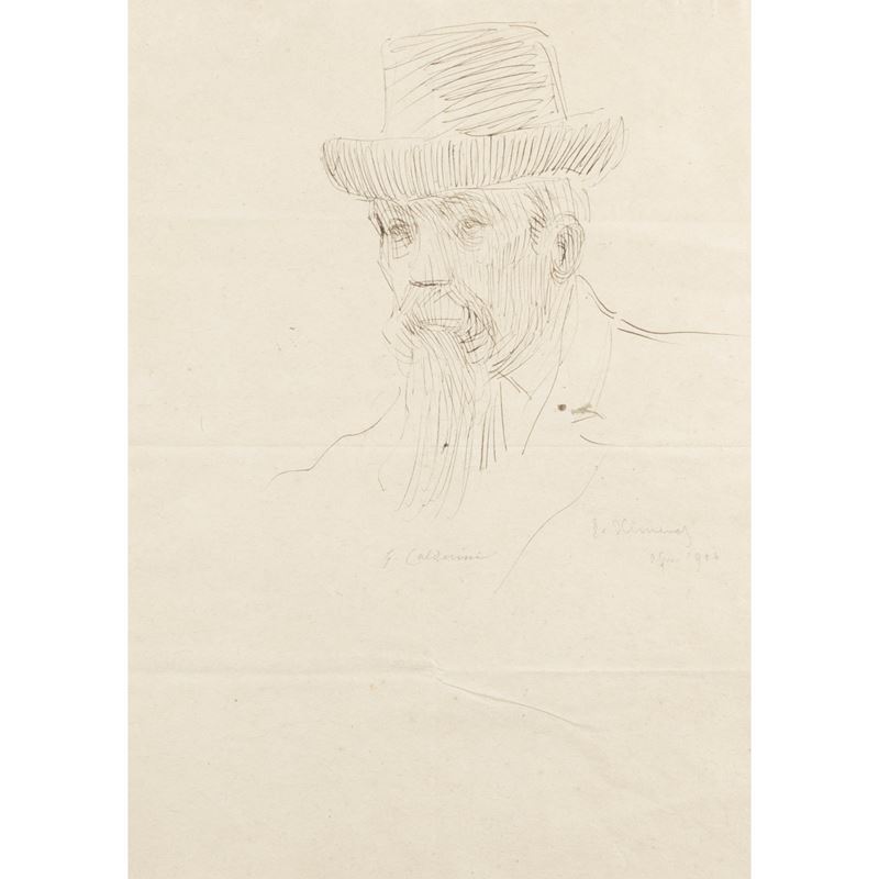 Ettore Ximenes, Ritratto di Giacomo Calderini, 1904, china su carta