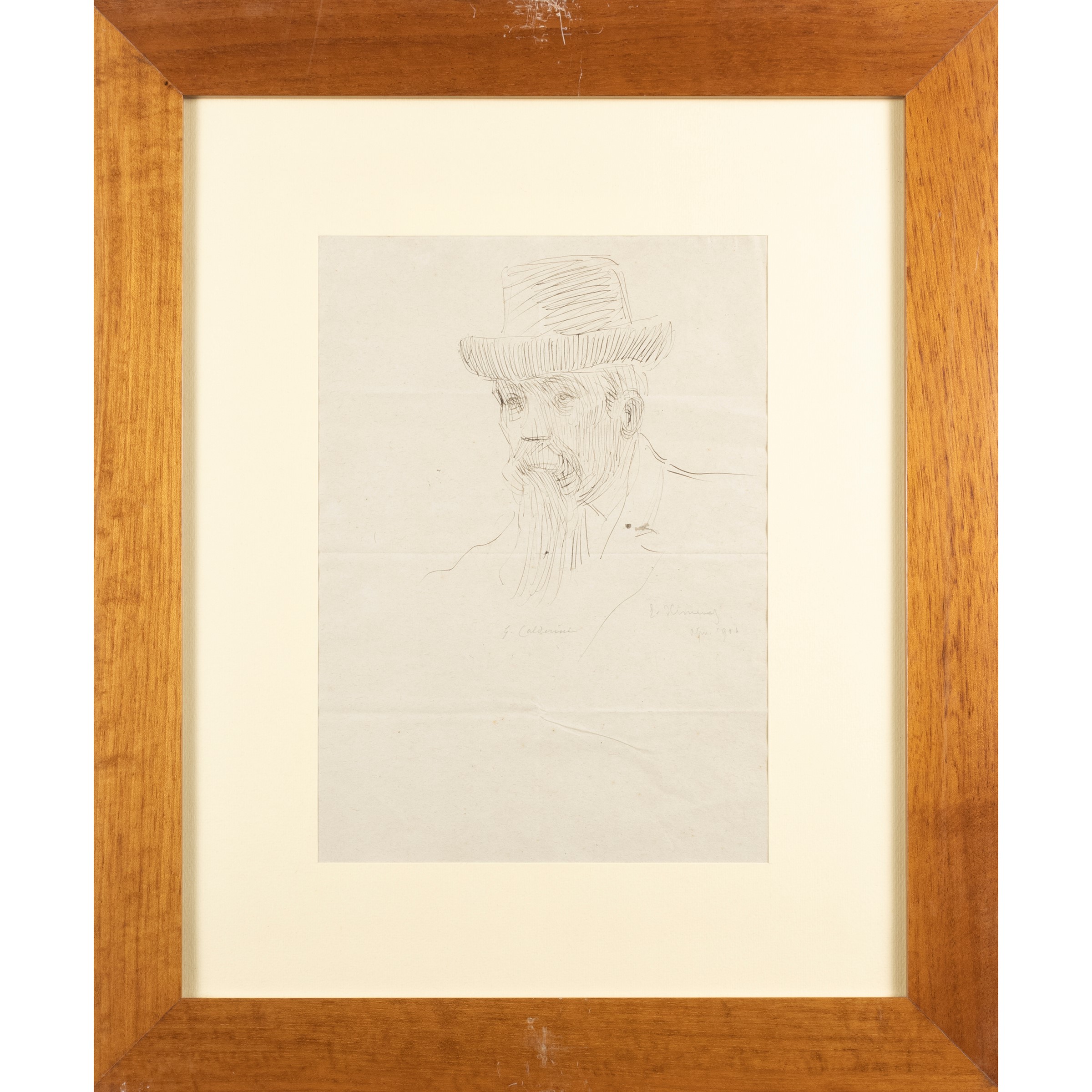 Ettore Ximenes, Ritratto di Giacomo Calderini, 1904, china su carta