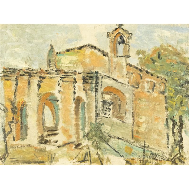 Anonimo, Monastero, olio su cartone telato