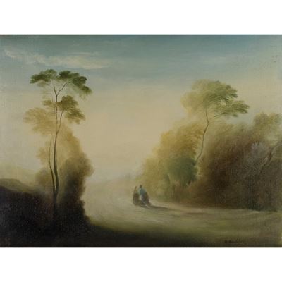 Paesaggio con figure, olio su tela