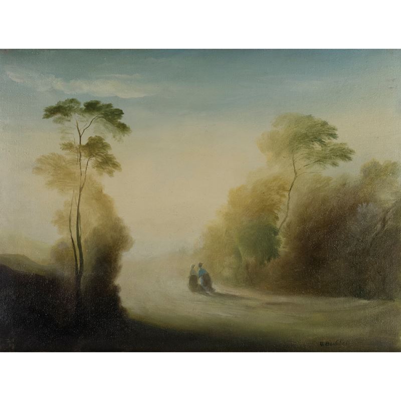 Ubaldo Bartolini - Paesaggio con figure, olio su tela