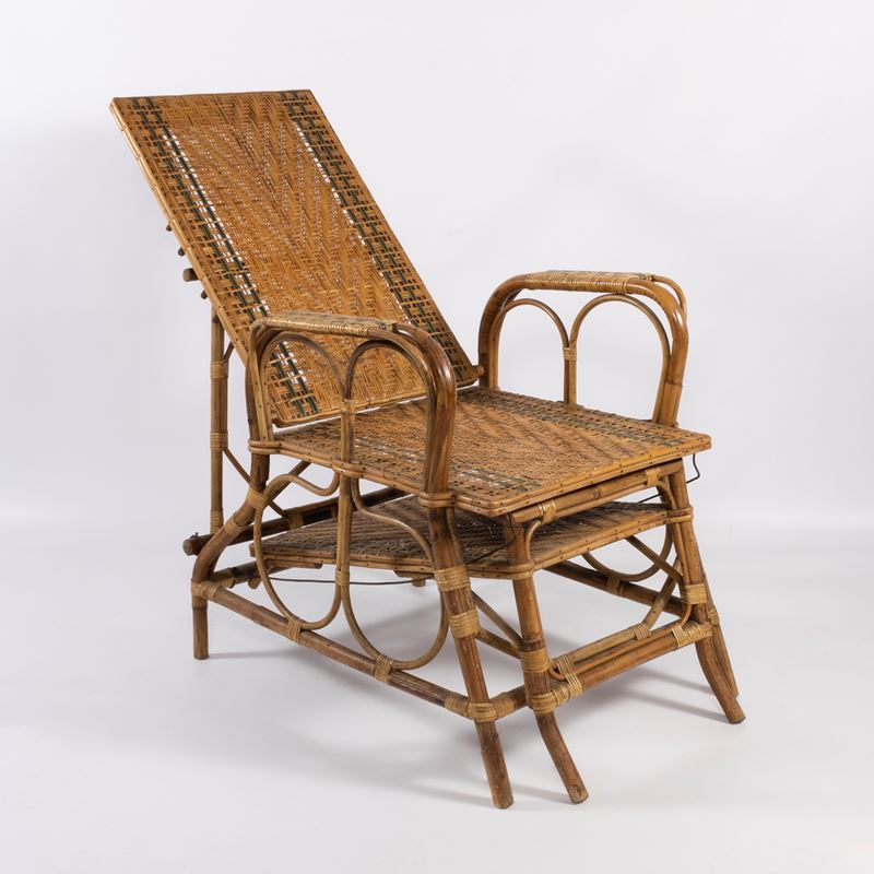 Erich Dieckmann, Chaise longue reclinabile in rattan, Polonia, anni '30-'40