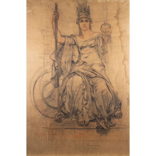 Giuseppe Rivaroli - "Bozzetto per gli affreschi del Ministero della Marina - Studio per pieghe, la Roma"