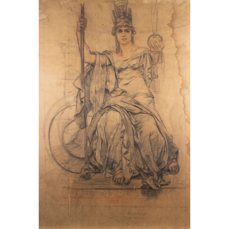 Giuseppe Rivaroli - Bozzetto per gli affreschi del Ministero della Marina - Studio per pieghe