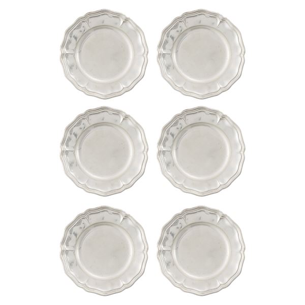 Set di sei piattini portapane in argento